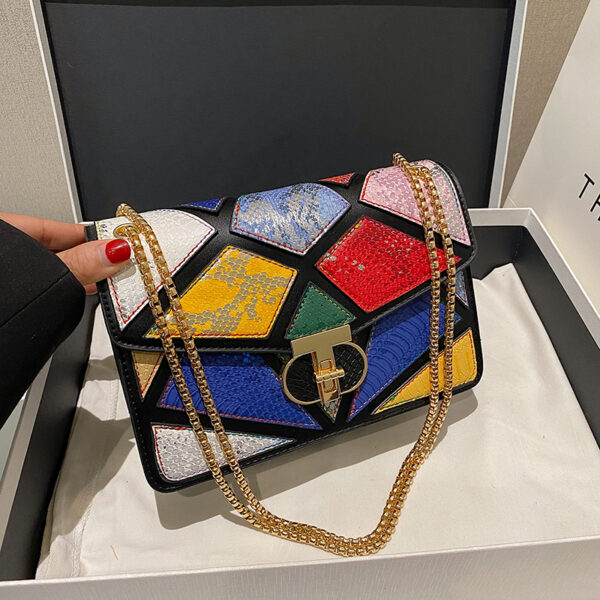 Colorblock snakeskin embossed designer chain bag - Image 12