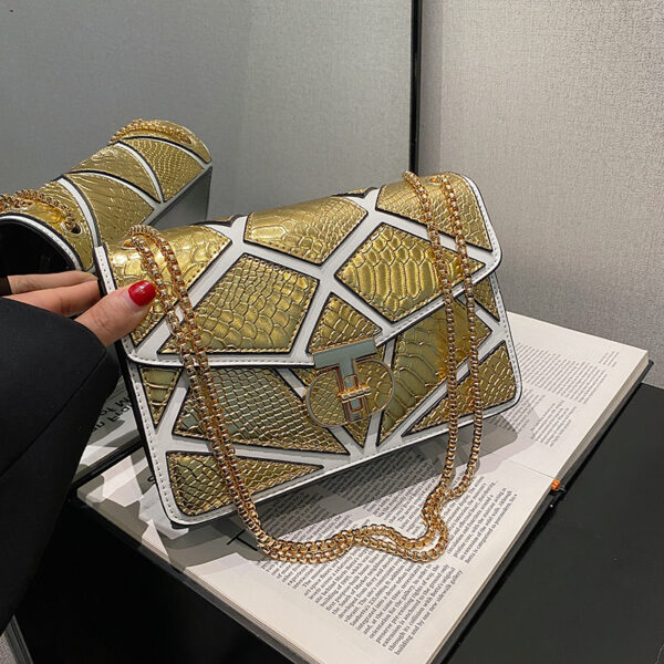Colorblock snakeskin embossed designer chain bag - Image 13