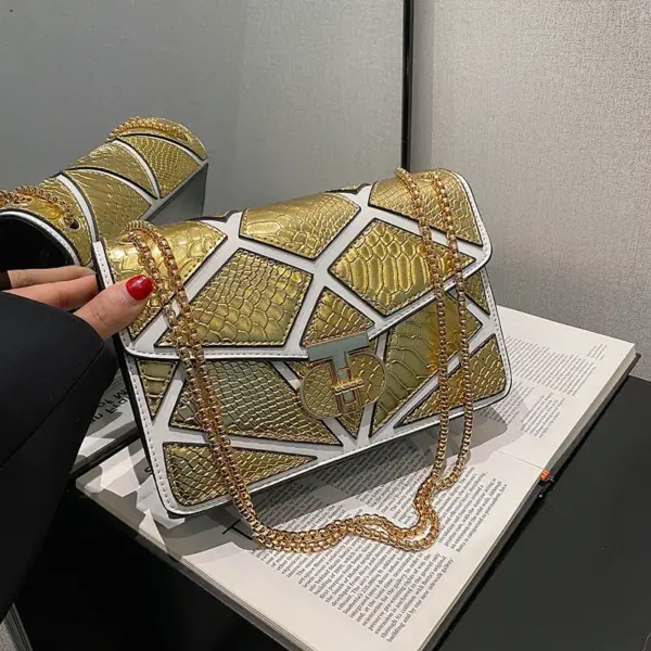 Colorblock snakeskin embossed designer chain bag - Image 13