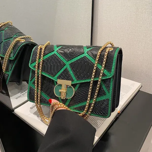 Colorblock snakeskin embossed designer chain bag - Image 14