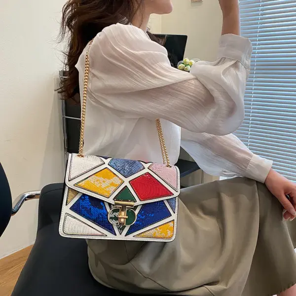 Colorblock snakeskin embossed designer chain bag - Image 4