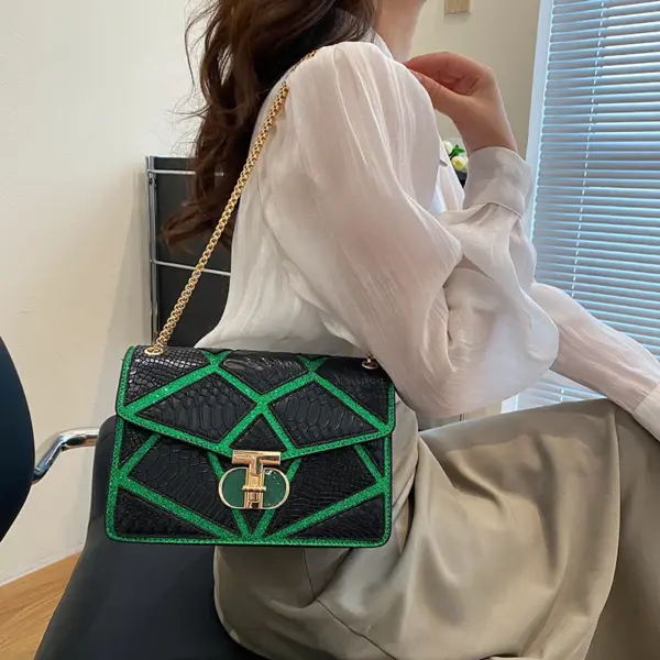 Colorblock snakeskin embossed designer chain bag - Image 5