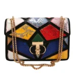 Colorblock snakeskin embossed designer chain bag