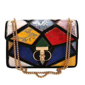 Colorblock snakeskin embossed designer chain bag