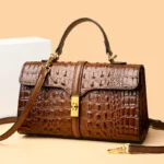 Crocodile embossed designer shoulder bag - Image 9