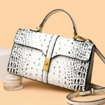 Crocodile embossed designer shoulder bag - Image 10