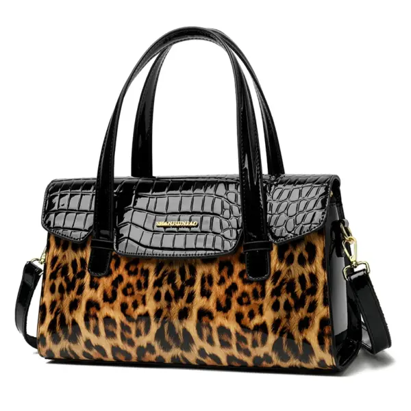 Vintage Leopard Print luxury bright leather tote bag - Image 4