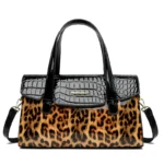 Vintage Leopard Print luxury bright leather tote bag