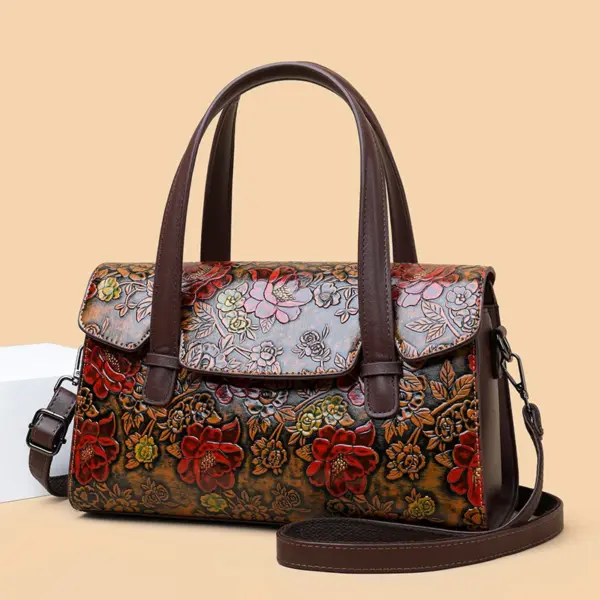 Vintage luxury flower embossed shoulder tote bag - Image 2