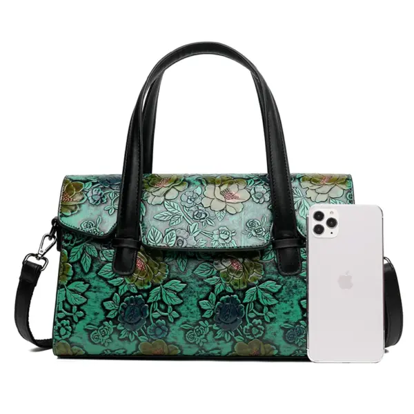 Vintage luxury flower embossed shoulder tote bag - Image 10
