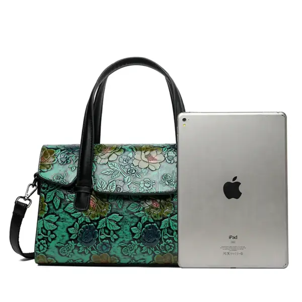 Vintage luxury flower embossed shoulder tote bag - Image 11