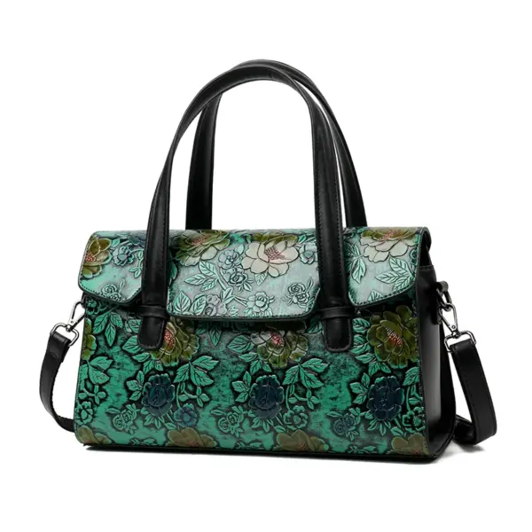 Vintage luxury flower embossed shoulder tote bag - Image 12