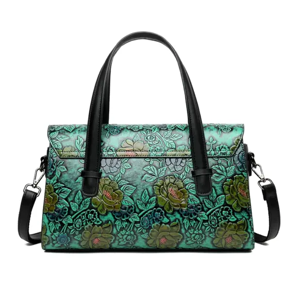 Vintage luxury flower embossed shoulder tote bag - Image 14