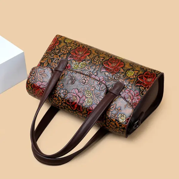 Vintage luxury flower embossed shoulder tote bag - Image 3