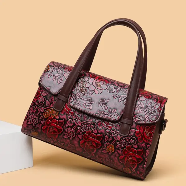 Vintage luxury flower embossed shoulder tote bag - Image 4