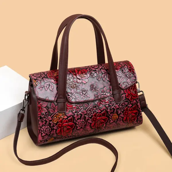 Vintage luxury flower embossed shoulder tote bag - Image 5