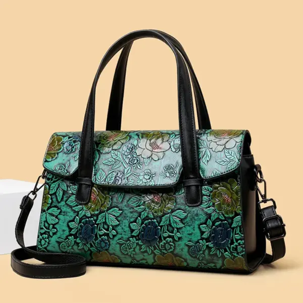 Vintage luxury flower embossed shoulder tote bag - Image 6