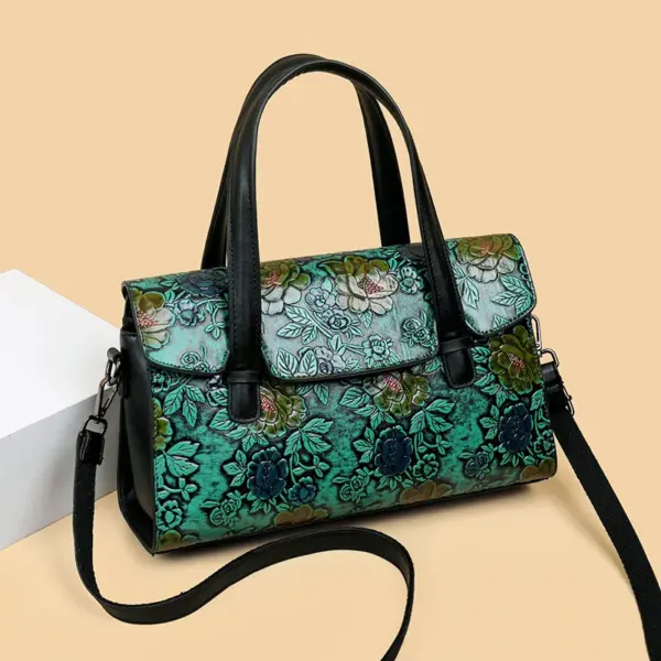 Vintage luxury flower embossed shoulder tote bag - Image 7