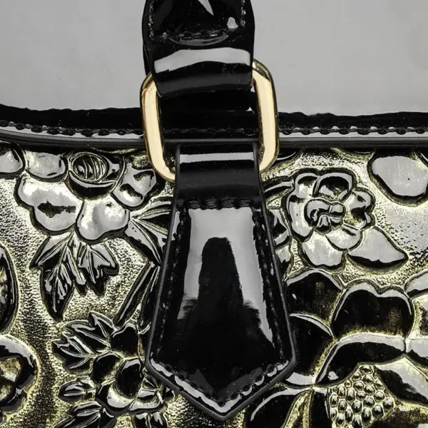 Flower embossed bright leather luxury handbag - Image 5