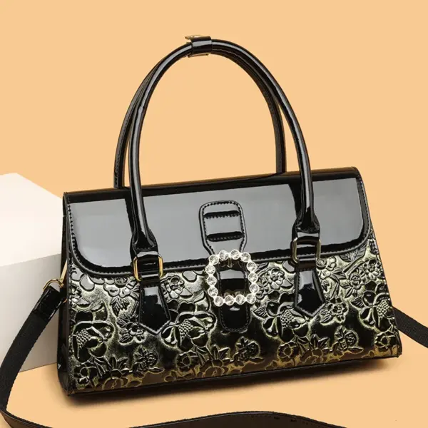 Flower embossed bright leather luxury handbag - Image 10
