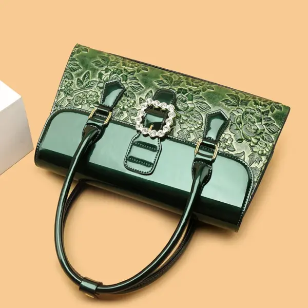 Flower embossed bright leather luxury handbag - Image 11