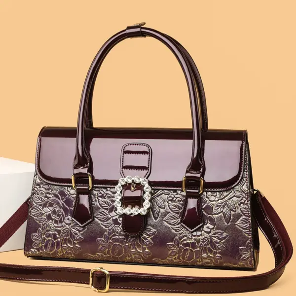 Flower embossed bright leather luxury handbag - Image 12