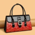 Flower embossed bright leather luxury handbag - Image 14
