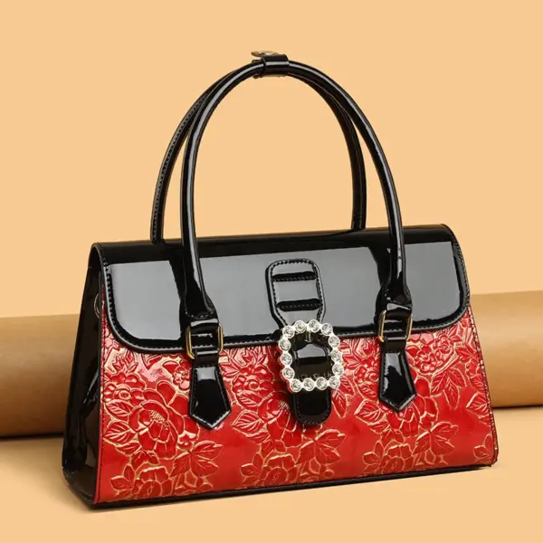 Flower embossed bright leather luxury handbag - Image 14