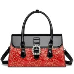 Flower embossed bright leather luxury handbag