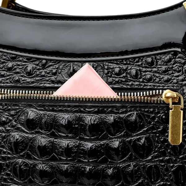 Luxury crocodile embossed bright leather handbag - Image 10