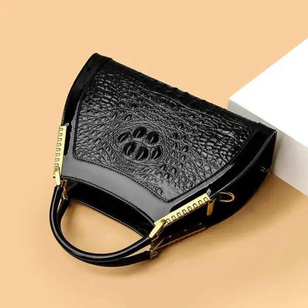 Luxury crocodile embossed bright leather handbag - Image 13