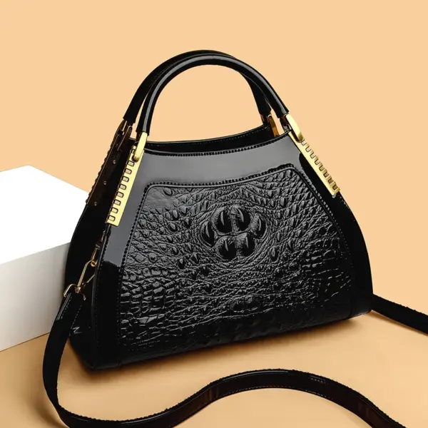 Luxury crocodile embossed bright leather handbag - Image 17