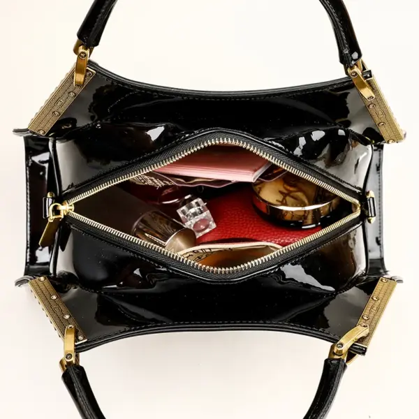 Luxury crocodile embossed bright leather handbag - Image 19