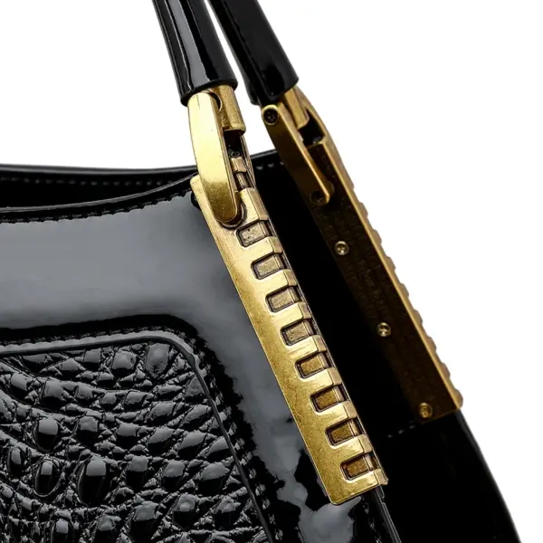 Luxury crocodile embossed bright leather handbag - Image 8