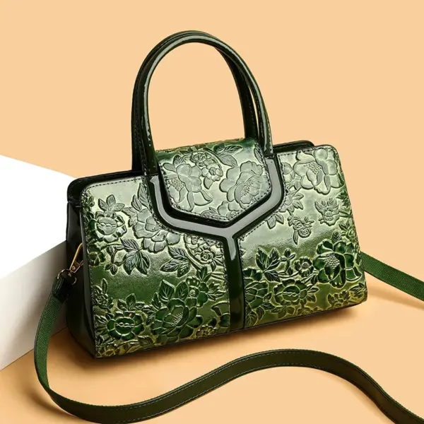Stylish flower embossed bright leather handbag - Image 10