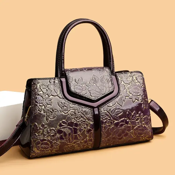 Stylish flower embossed bright leather handbag - Image 11