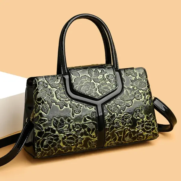 Stylish flower embossed bright leather handbag - Image 13