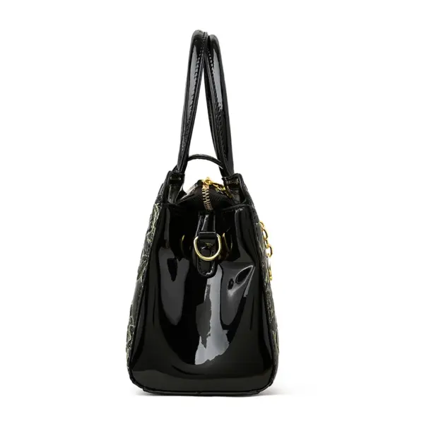 Stylish flower embossed bright leather handbag - Image 3