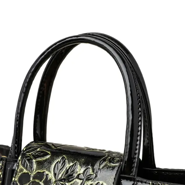 Stylish flower embossed bright leather handbag - Image 5
