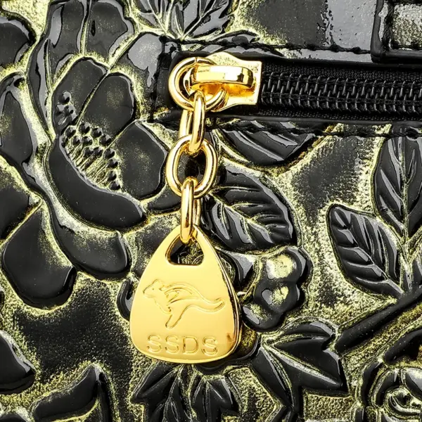 Stylish flower embossed bright leather handbag - Image 6