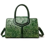 Stylish flower embossed bright leather handbag