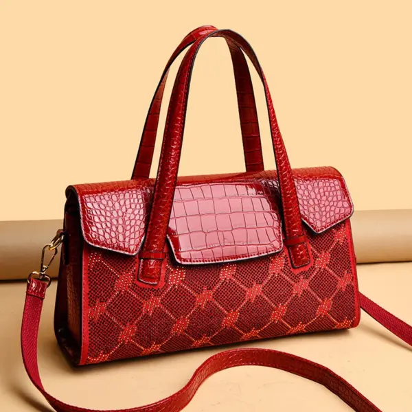 Elegant crocodile embossed bright leather handbag - Image 8