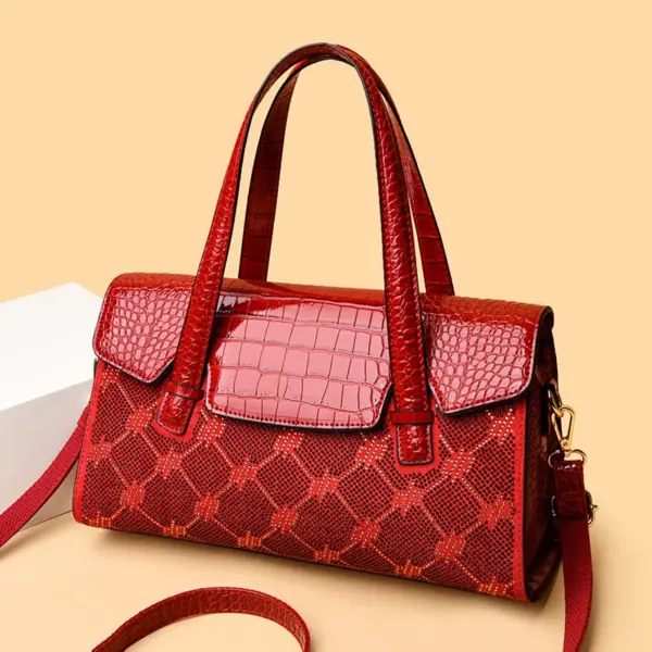 Elegant crocodile embossed bright leather handbag - Image 7
