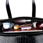 Elegant crocodile embossed bright leather handbag - Image 11