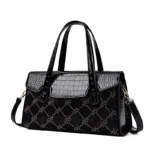 Elegant crocodile embossed bright leather handbag - Image 6