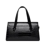 Elegant crocodile embossed bright leather handbag - Image 3