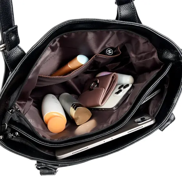 Large capacity soft vegan leather tote bag - Image 10