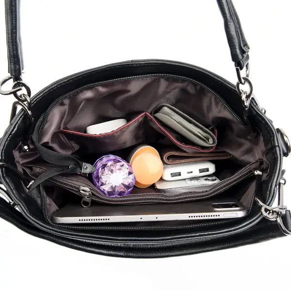 Splicing design soft leather shoulder tote bag - Image 3