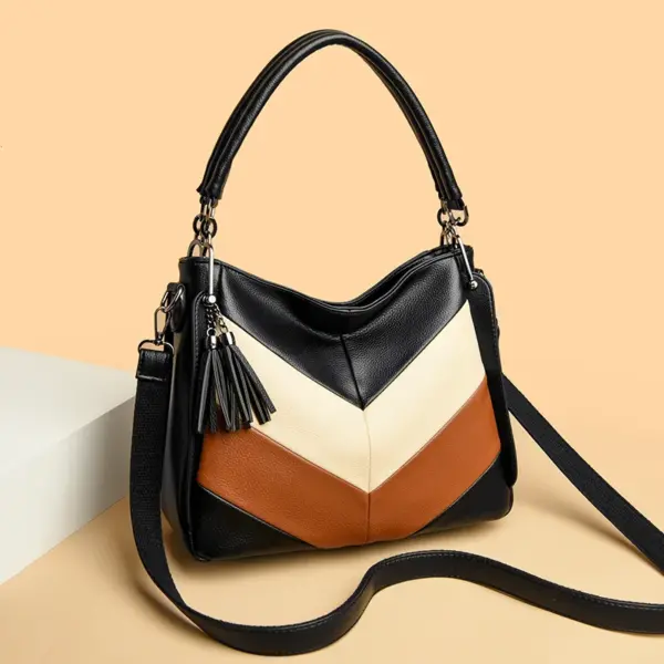 Splicing design soft leather shoulder tote bag - Image 11