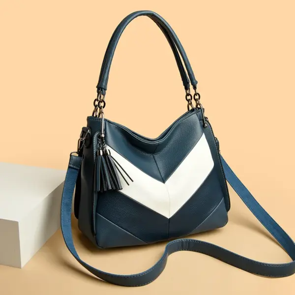 Splicing design soft leather shoulder tote bag - Image 12